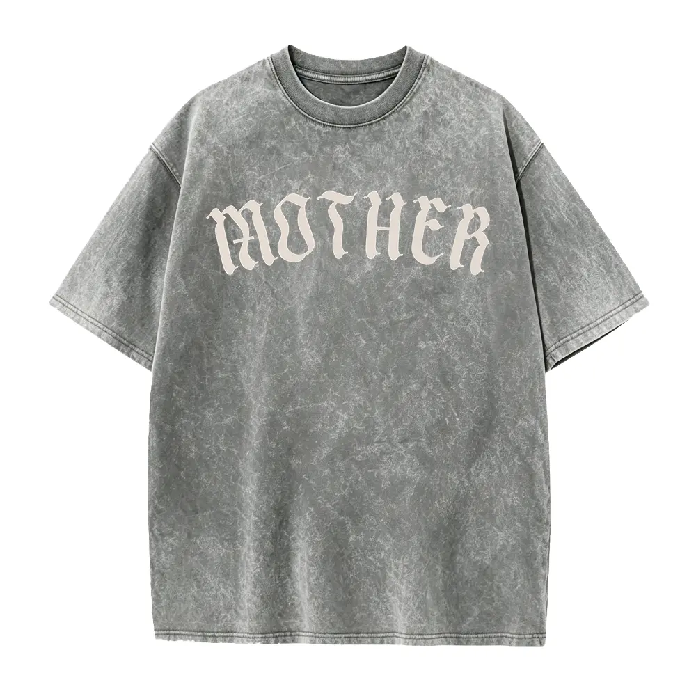 Mother Old English Letter Graphic Washed Tee, Gothic Alternative Metalcore Streetwear T-Shirt and Washed Tank Top, Oversized Alt Women's Top