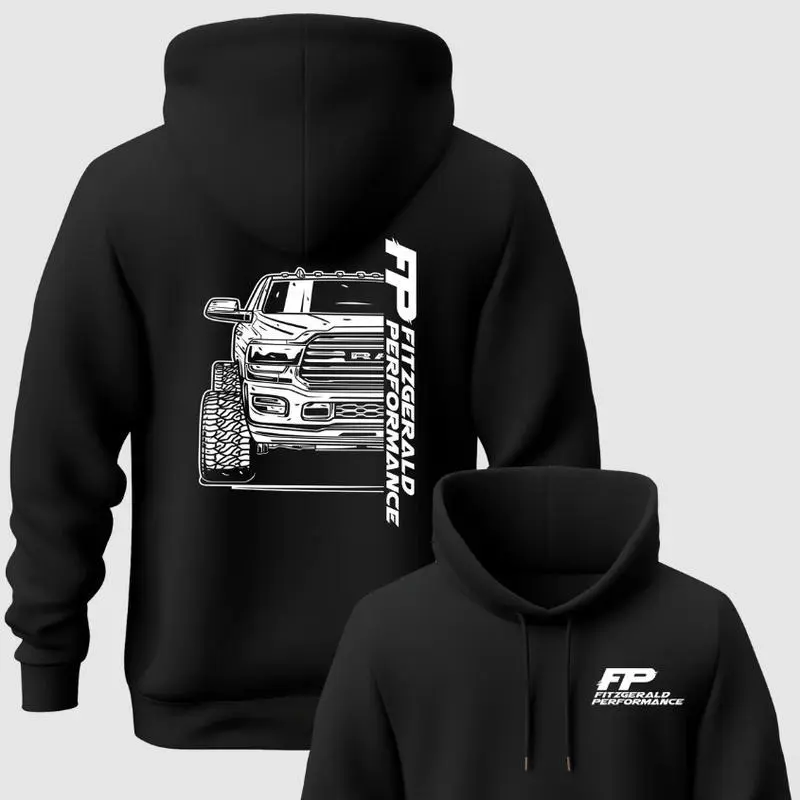 Fitzgerald Performance Turbo Diesel Truck Line Art Graphic Hoodie, Front and Back Print Mechanic Streetwear Oversized Pullover Hoodie