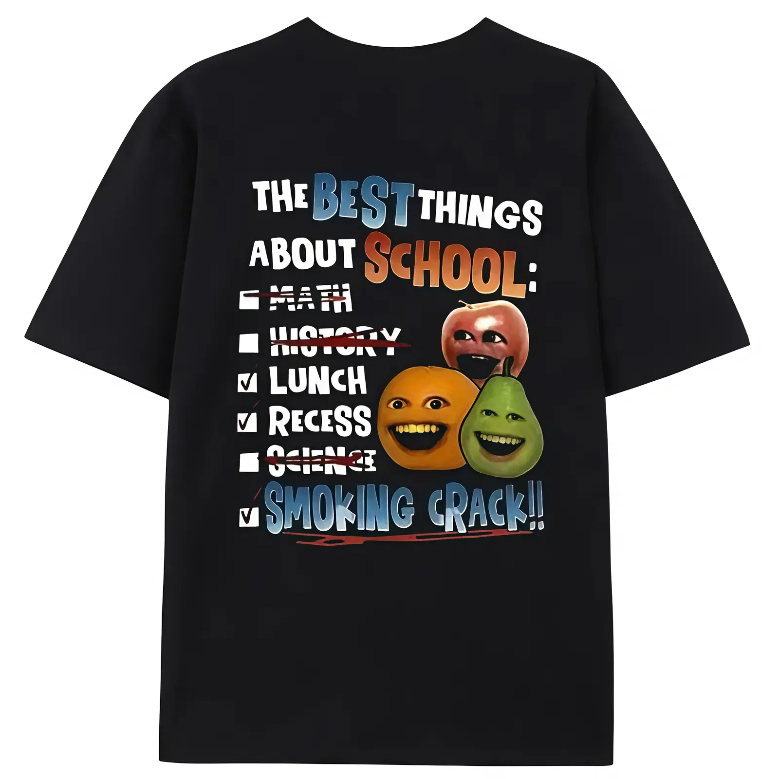 The Best Things About School Smoking Crack Funny Meme Graphic Tee, Annoying Orange Cartoon Fruit Relaxed Fit Cotton T-Shirt