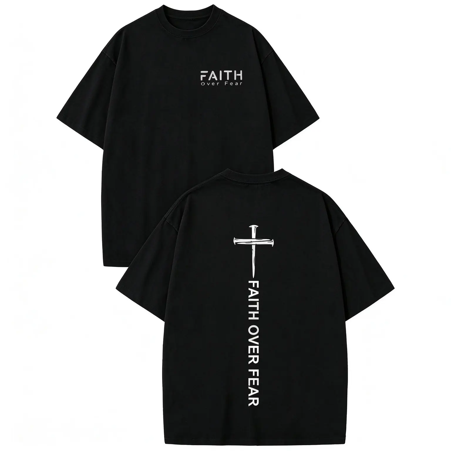 Faith Over Fear Nail Cross Christian Shirt, Jesus Religious Vintage Acid Wash Oversized Graphic Tee, Front and Back Print Sweatshirt Hoodie
