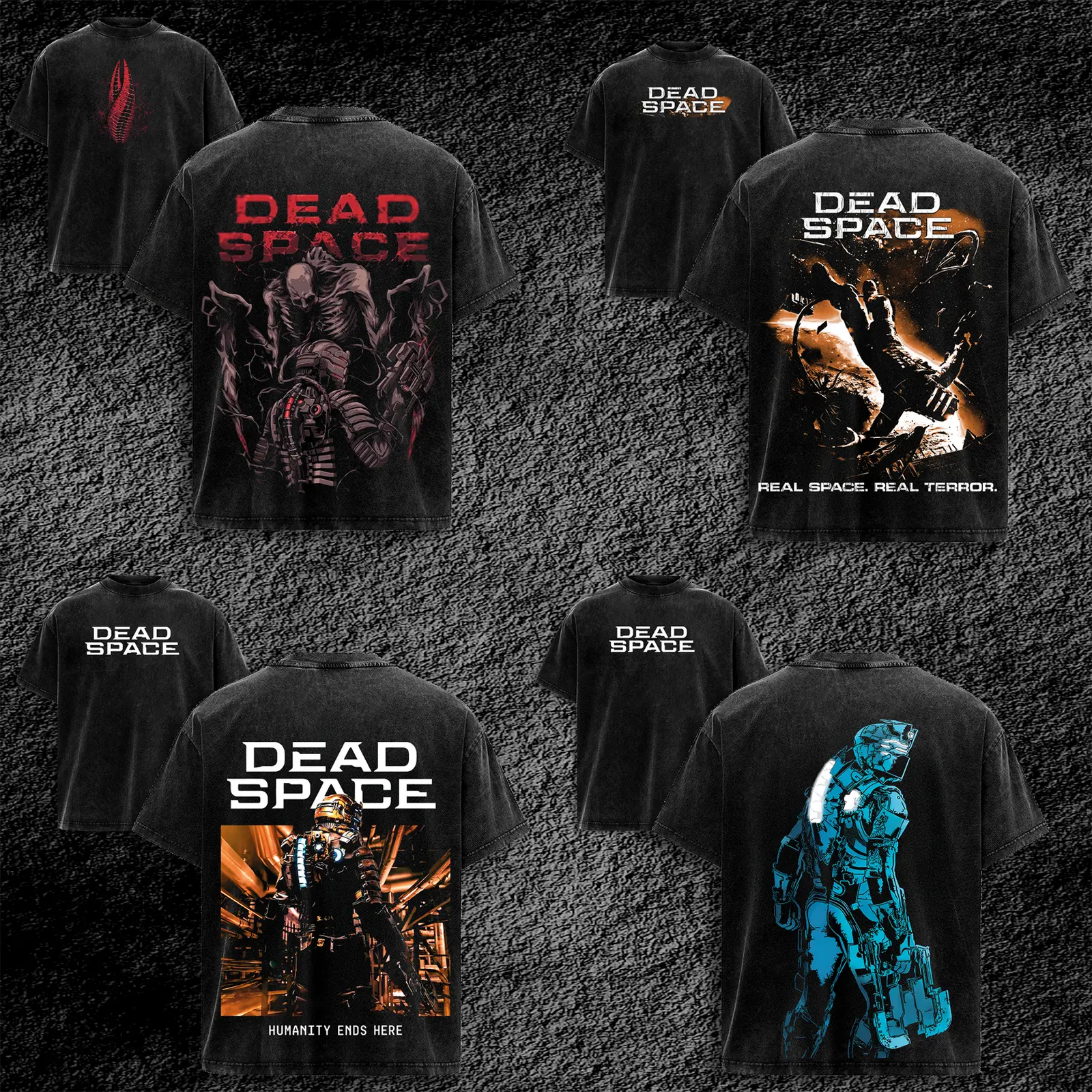 Dead Space Horror Game Graphic Tee, Vintage Washed Oversized Sci-Fi Gaming Acid Wash Two-Sided Unisex Cotton Streetwear T-Shirt
