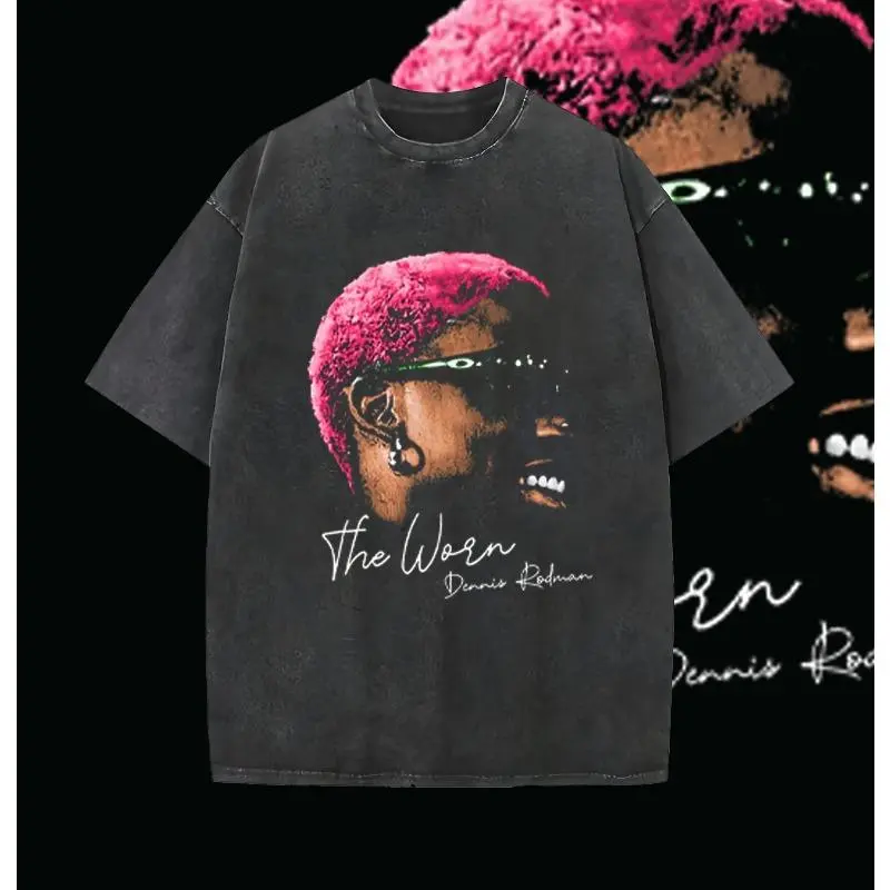 Dennis Rodman The Worm Vintage Basketball Graphic Tee, Retro 90s Distressed Washed Y2K Streetwear Oversized Unisex Black T-Shirt