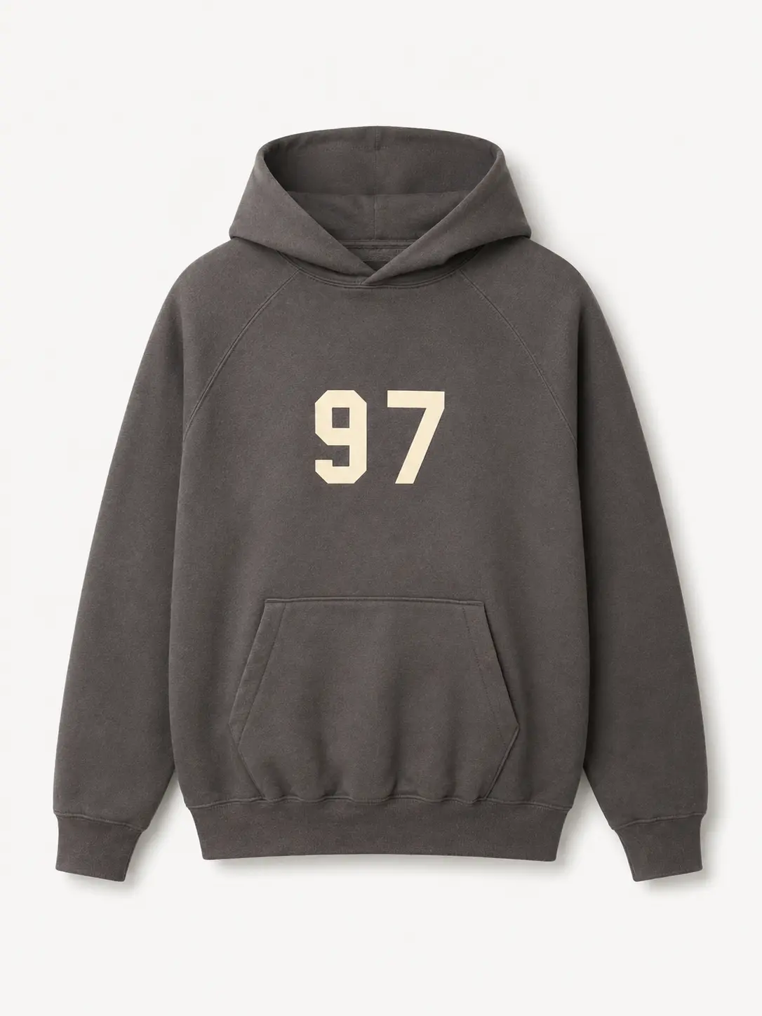 97 Number Graphic Hoodie, Charcoal Loose Fit Pullover Sweatshirt With Double-Layer Hood and Kangaroo Pocket, Casual Streetwear Unisex Hoodie