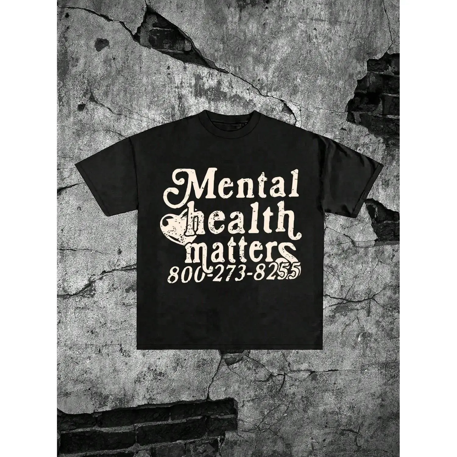 Mental Health Matters Awareness Graphic Tee, Vintage Distressed Support Hotline Print Retro Streetwear Oversized Cotton Crew Neck T-Shirt