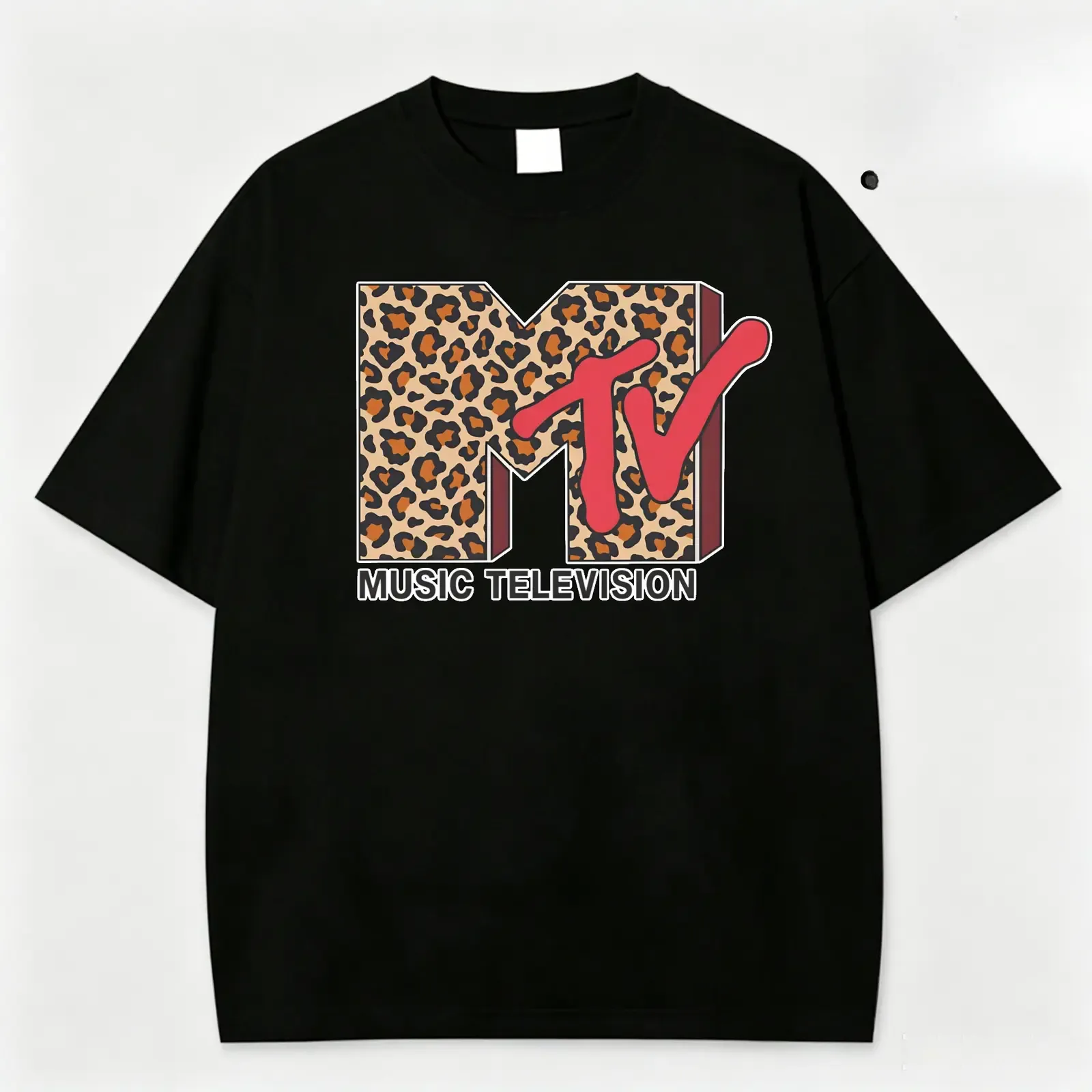 MTV Music Television Leopard Print Logo Graphic Tee, 90s Retro Vintage Streetwear Shirt, Washed or Classic Heavyweight Cotton T-Shirt