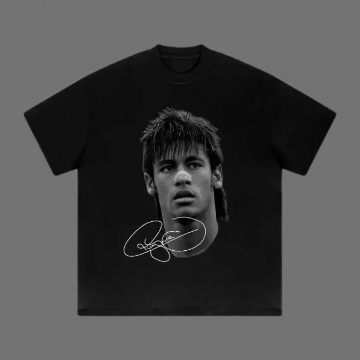 Big Head Neymar Vintage Graphic Tee, Neymar Signature Portrait Soccer Fan Shirt, Unisex Streetwear Summer Outfit Cotton Crew Neck T-Shirt