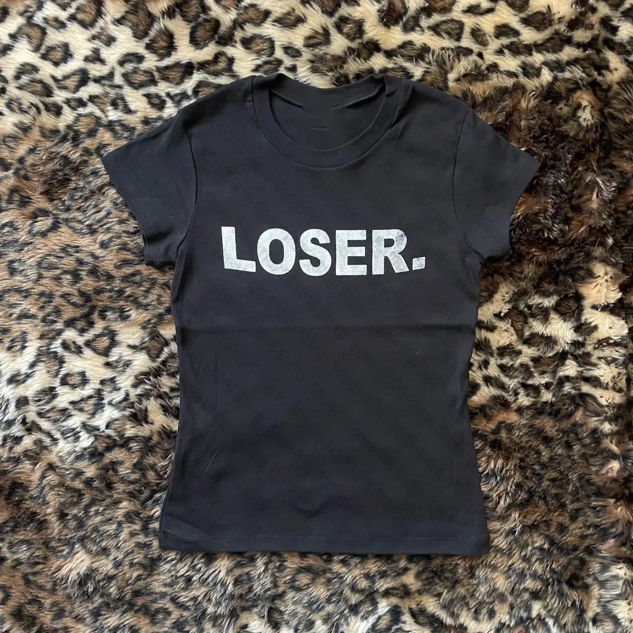 Loser Letter Print Baby Tee, Y2K Emo Goth Grunge 90s Vintage Aesthetic 2000s Cropped Graphic Top, Kawaii Kpop Anime Girl Streetwear T-Shirt
