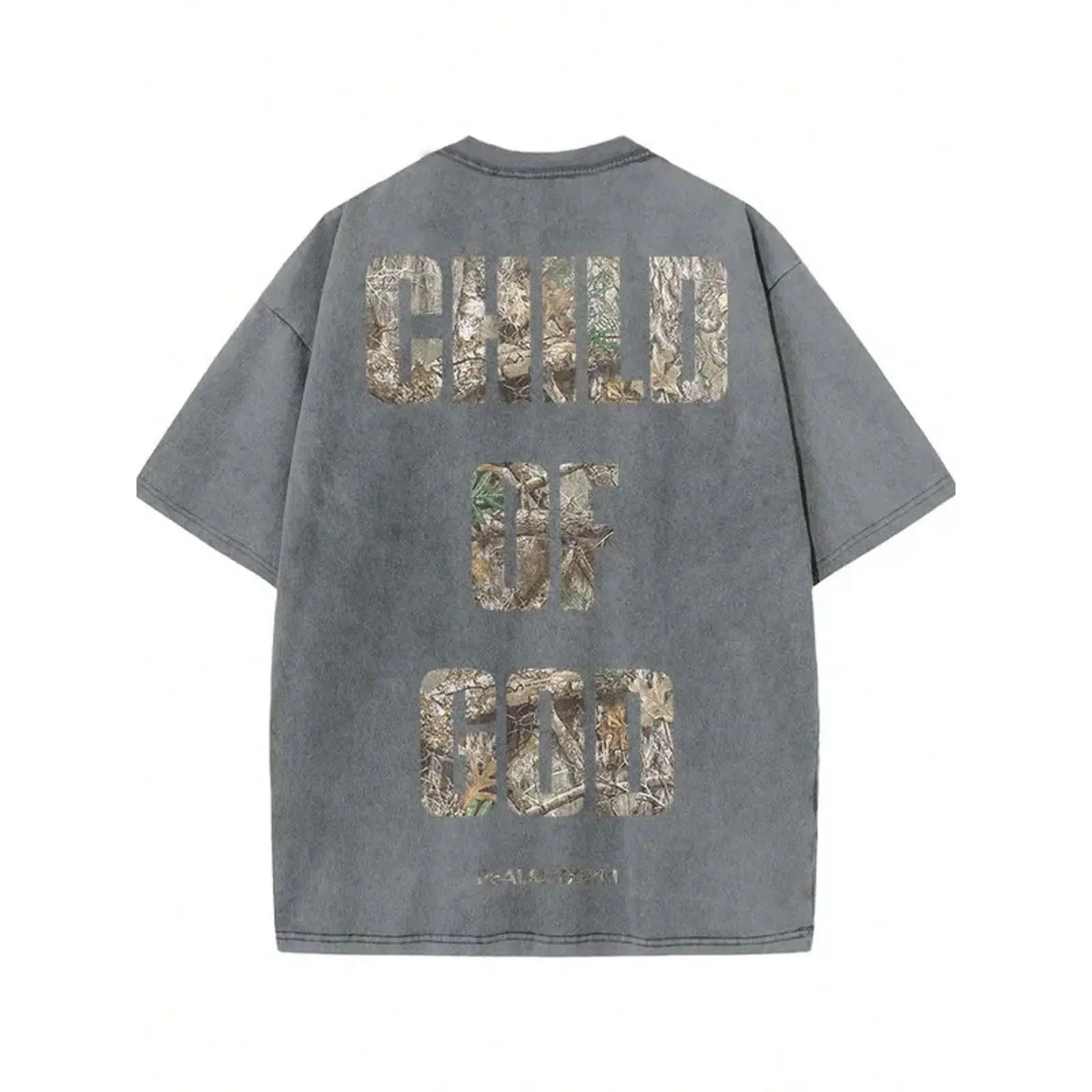 Child of God Christian Back Print Vintage Washed T-Shirt, God's Children Camo Letter Graphic Tee, 230gsm Batik Cotton Retro Oversized Top