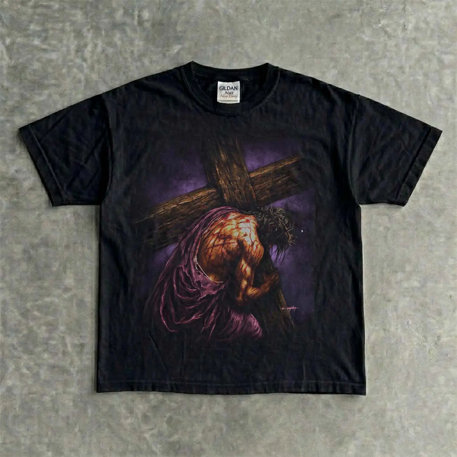 Jesus Carrying the Cross Christian Graphic Tee, Faith Based Religious Vintage 90s Style Streetwear Shirt, Classic Cotton Unisex T-Shirt