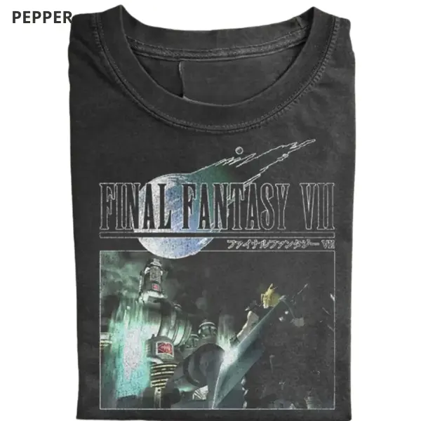 Final Fantasy VII Vintage Inspired Graphic Tee, Retro FF7 RPG Gamer Shirt with Cloud and Midgar Art, Unisex Streetwear Cotton T-Shirt