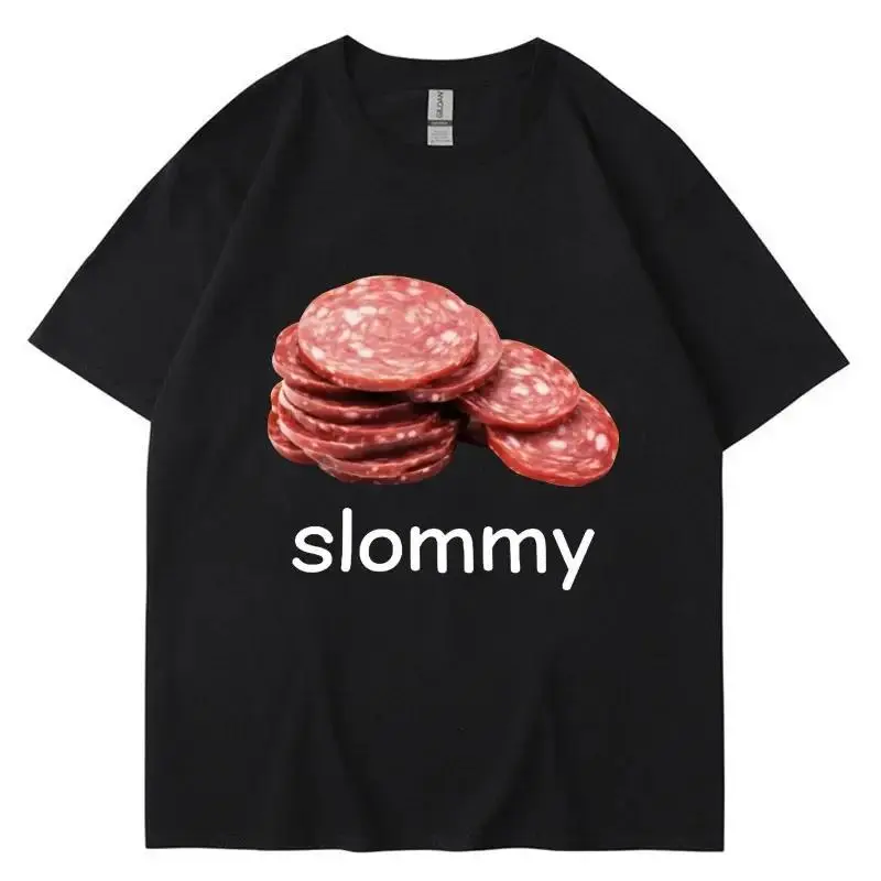 Slommy Salami Meme Funny Graphic Tee, Weird Internet Humor Deli Meat Stack Simple Casual Unisex Streetwear Loose Fit T-Shirt