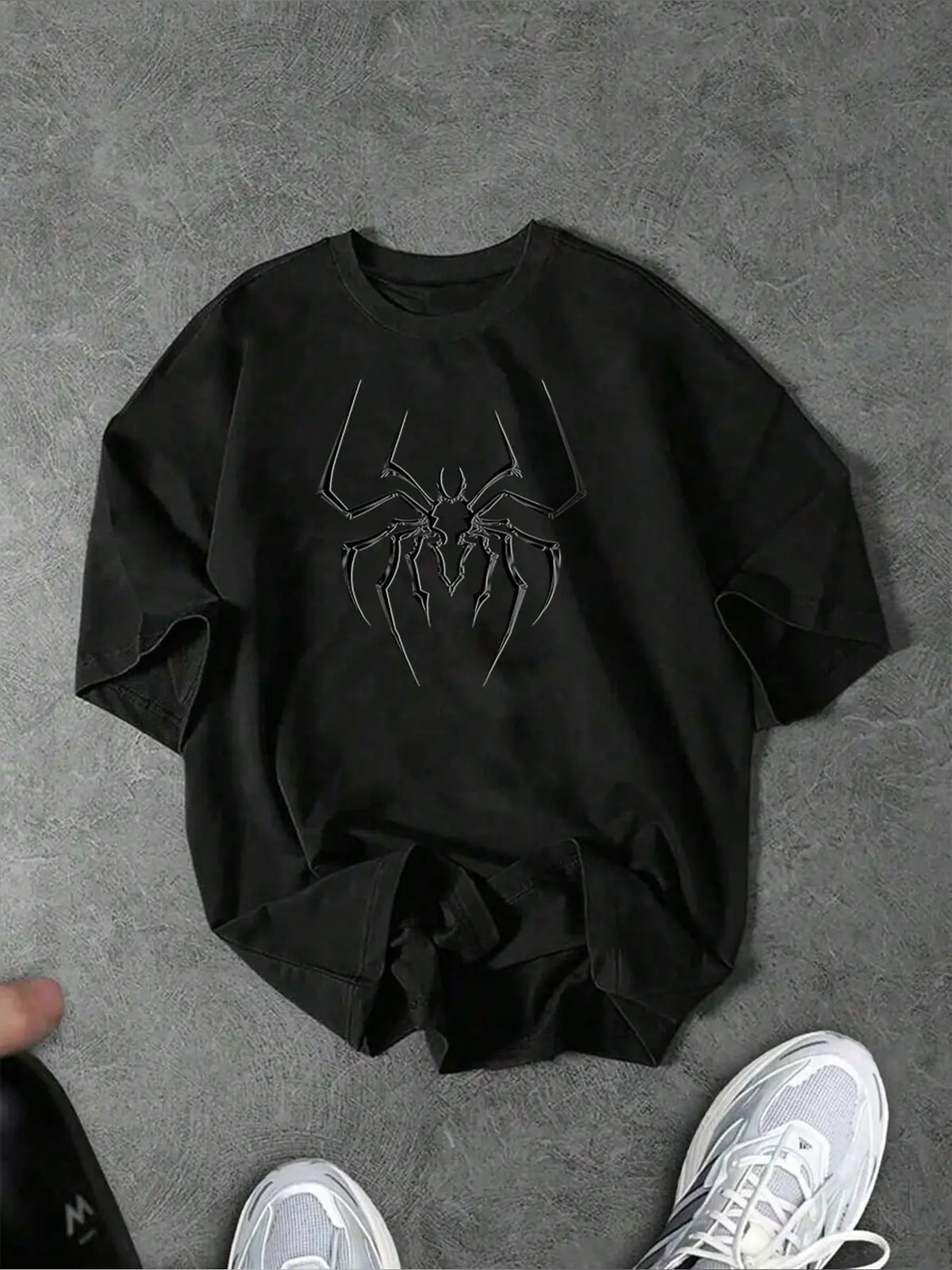 Gothic Spider Graphic Tee, Punk and Grunge Aesthetic Dark Style Oversized T-Shirt, Loose Fit Streetwear Casual Cool Short Sleeve Top