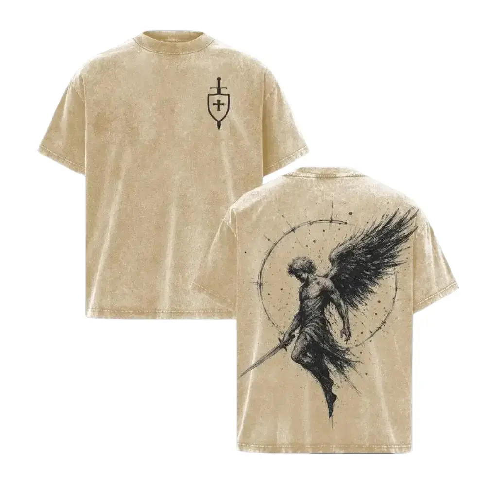 Sanctus Michael Archangelus Archangel Michael Shield Scales of Justice Christian Tee, Vintage Washed Religious Jesus Church Outfit Gym Pump Cover