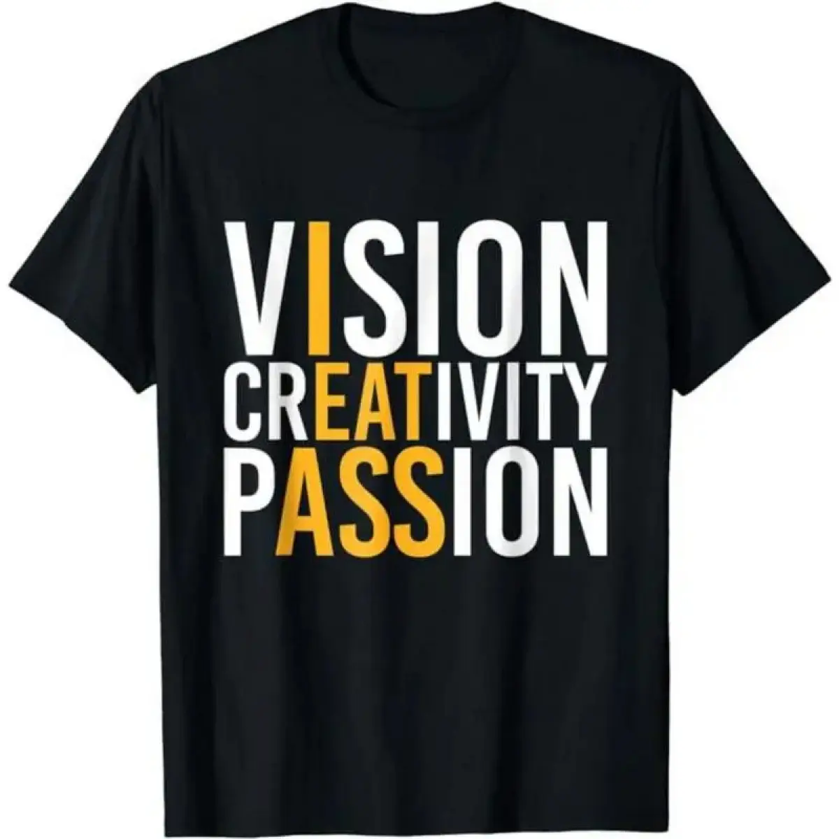Vision Creativity Passion Typography Graphic Tee, Bold Statement Word Print Casual Streetwear Buttery Soft Cotton Relaxed Fit Unisex T-Shirt
