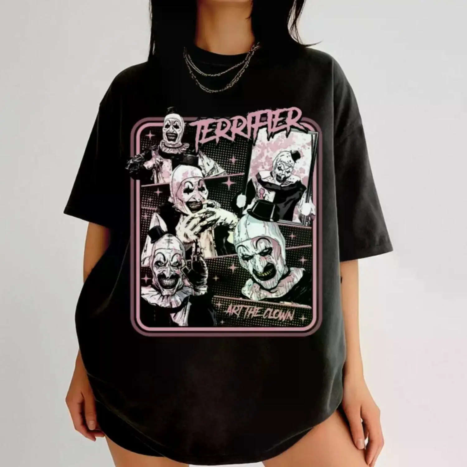 Terrifier Art the Clown Horror Movie Graphic Tee, Vintage Scary Clown Halloween Streetwear Unisex Black Cotton Crewneck T-Shirt