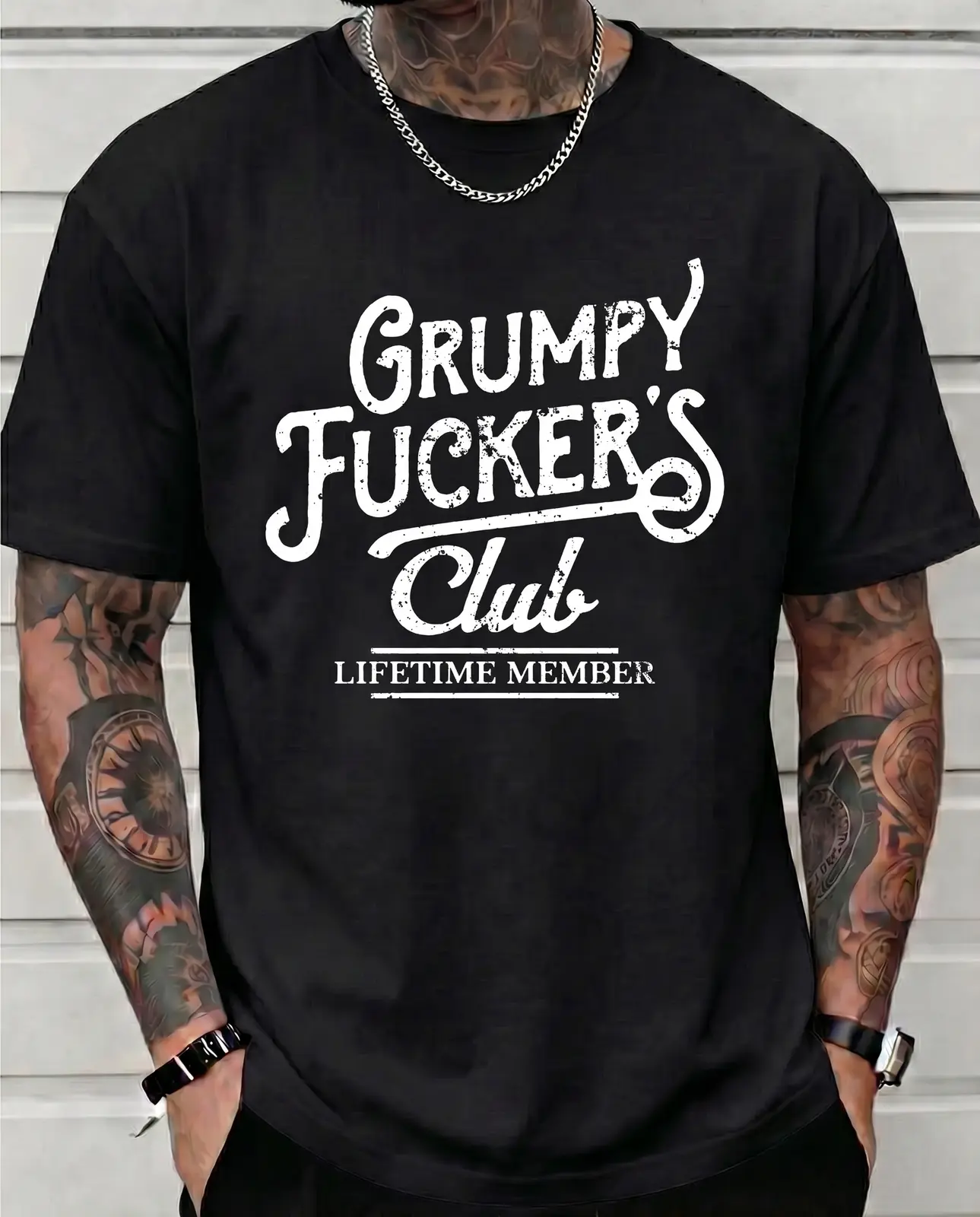 Grumpy Fucker's Club Lifetime Member Funny Sarcastic Graphic Tee, Retro Bad Mood Club Streetwear Oversized Soft Cotton T-Shirt