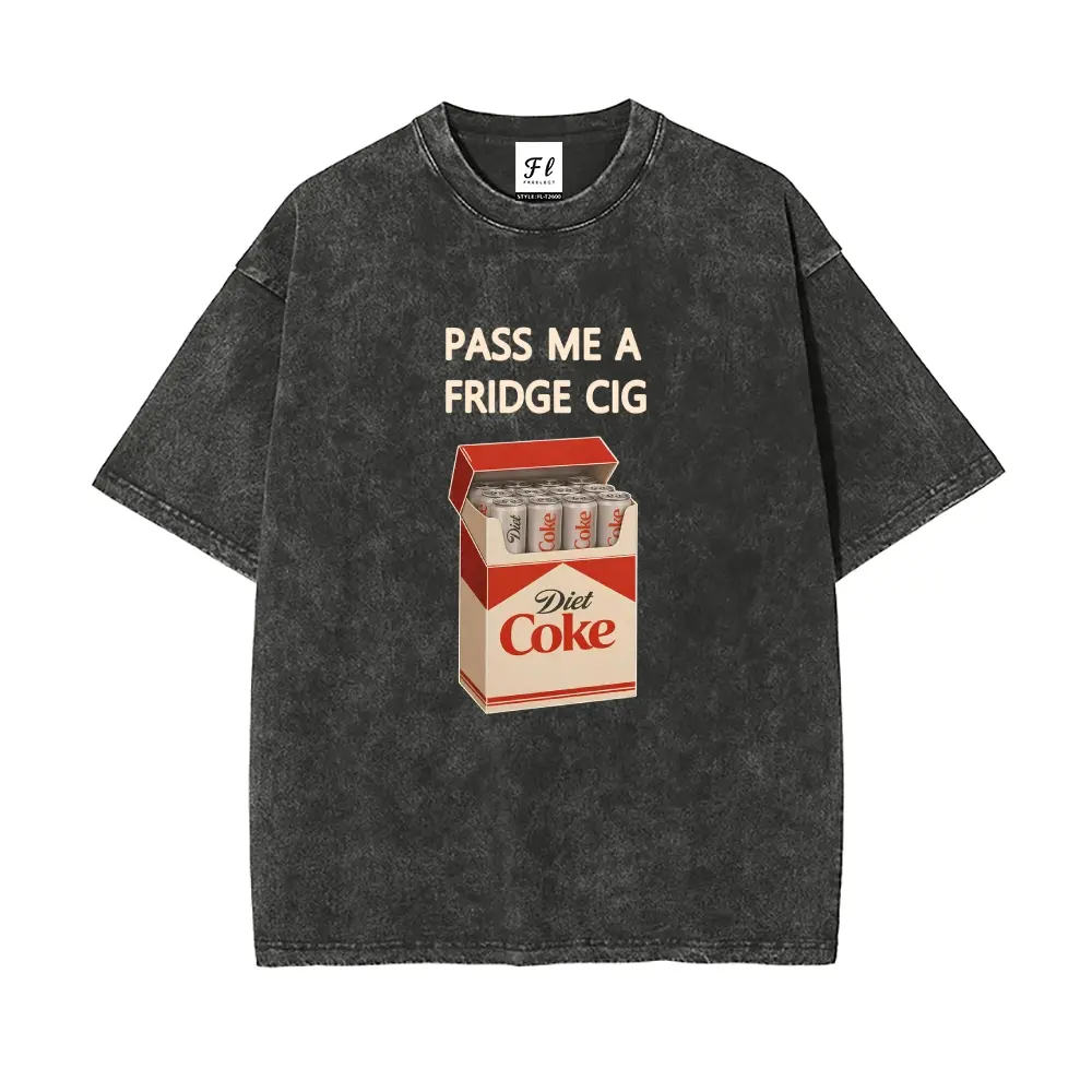 Pass Me a Fridge Cig Diet Coke Funny Meme Graphic Tee, Y2K Vintage Style Washed Cotton Casual Oversized Plus Size Unisex T-Shirt
