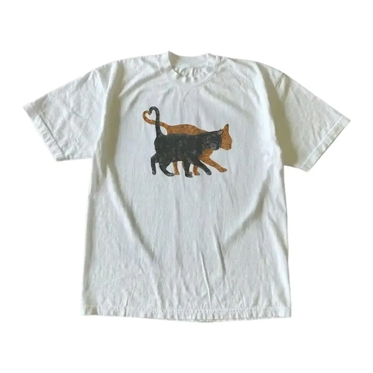 Vintage Couple Cat Lover Graphic Tee, Y2K Gothic Grunge Emo Scene Heart Tail Cats Animal Print Unisex Streetwear Gildan T-Shirt