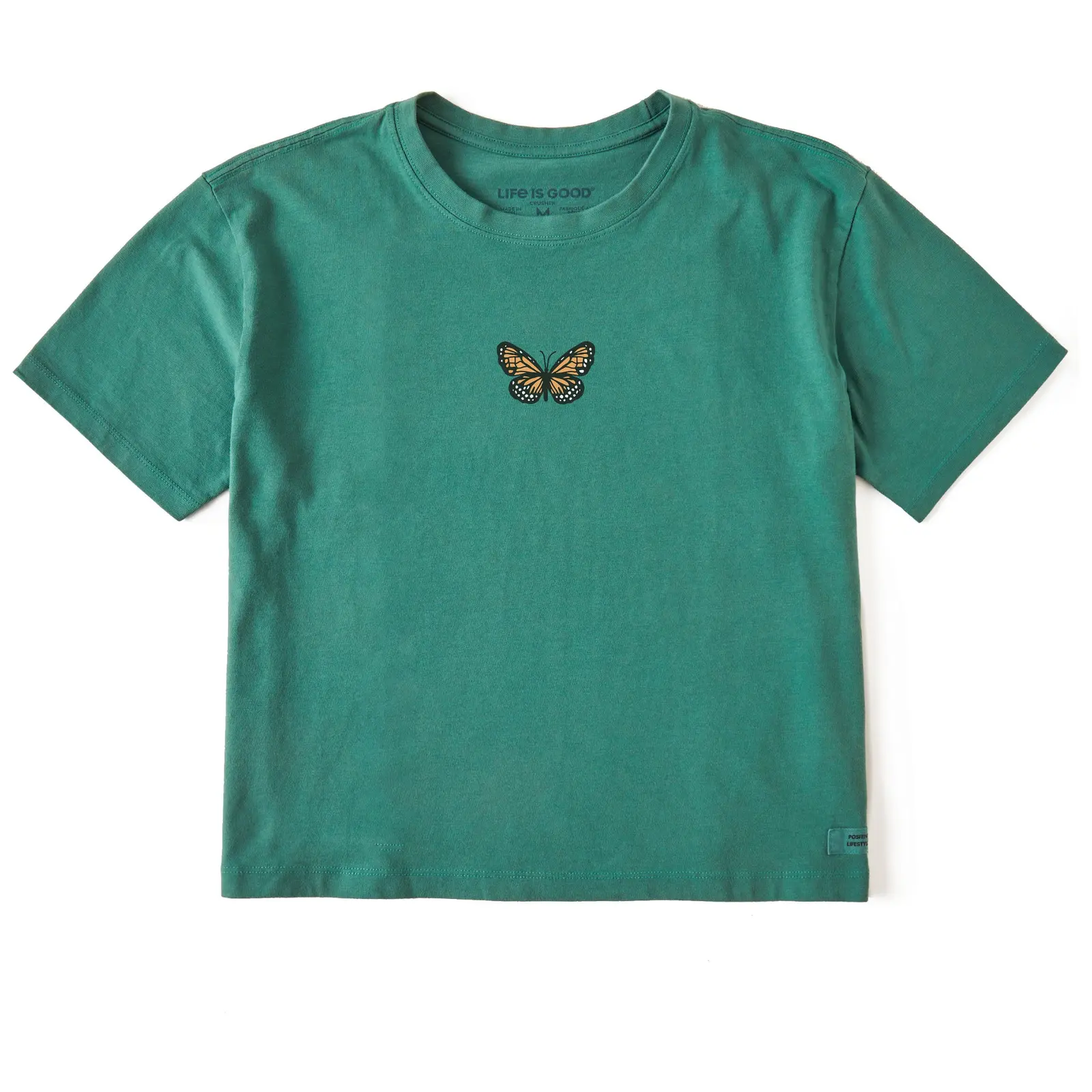 Clean Butterfly Monarch Graphic Boxy Tee, Minimalist Nature Small Chest Print Women's Crusher Relaxed Fit Cropped Short Sleeve T-Shirt