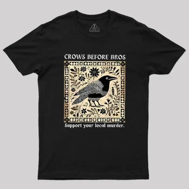 Crows Before Bros Support Your Local Murder Vintage Graphic Tee, Art Nouveau Raven Illustration Dark Academia Alt Oversized Women's T-Shirt