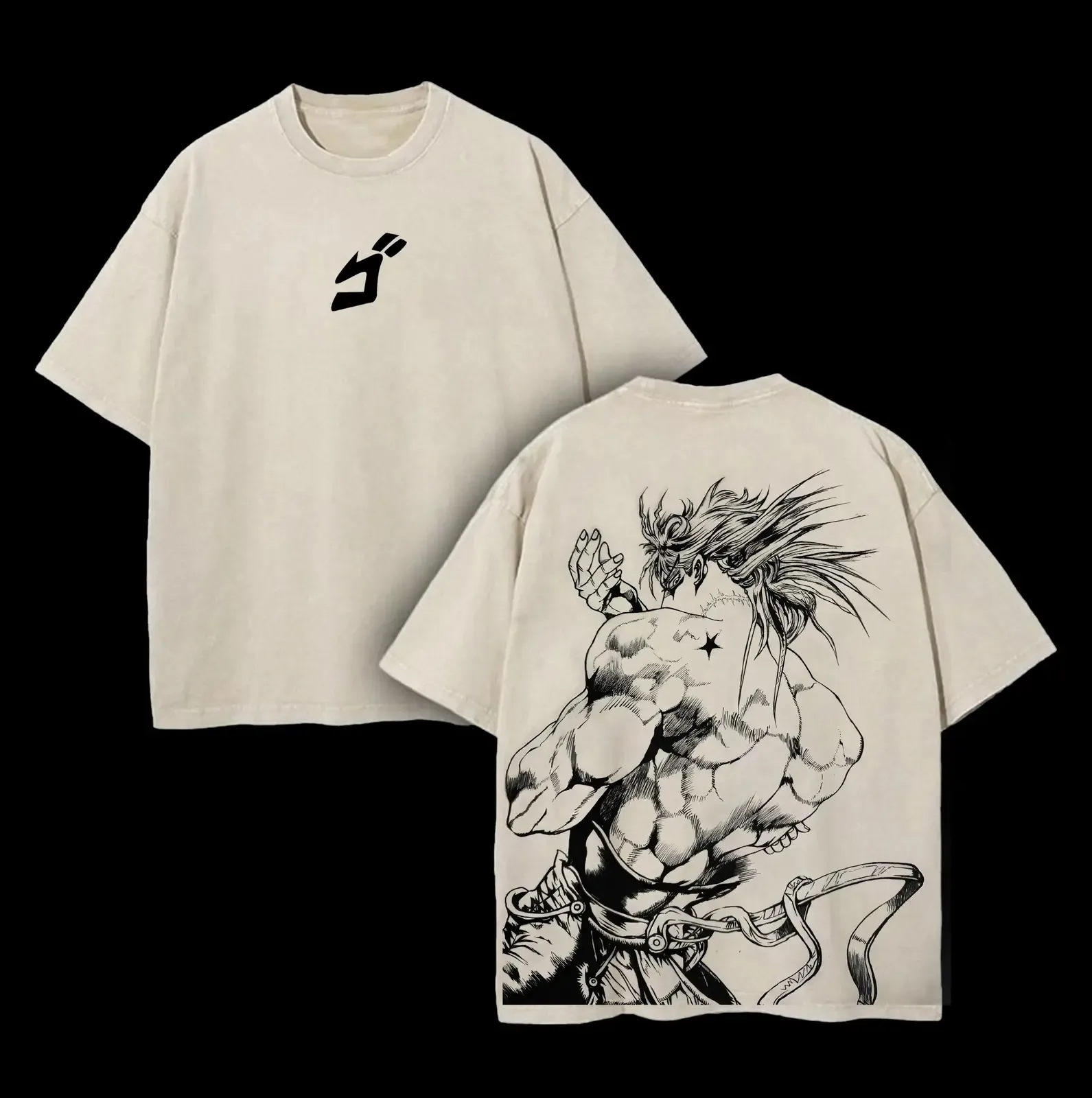 JoJo's Bizarre Adventure Menacing Anime Graphic Tee, Vintage Washed Double-Printed Heavyweight Cotton Oversized Unisex Streetwear T-Shirt