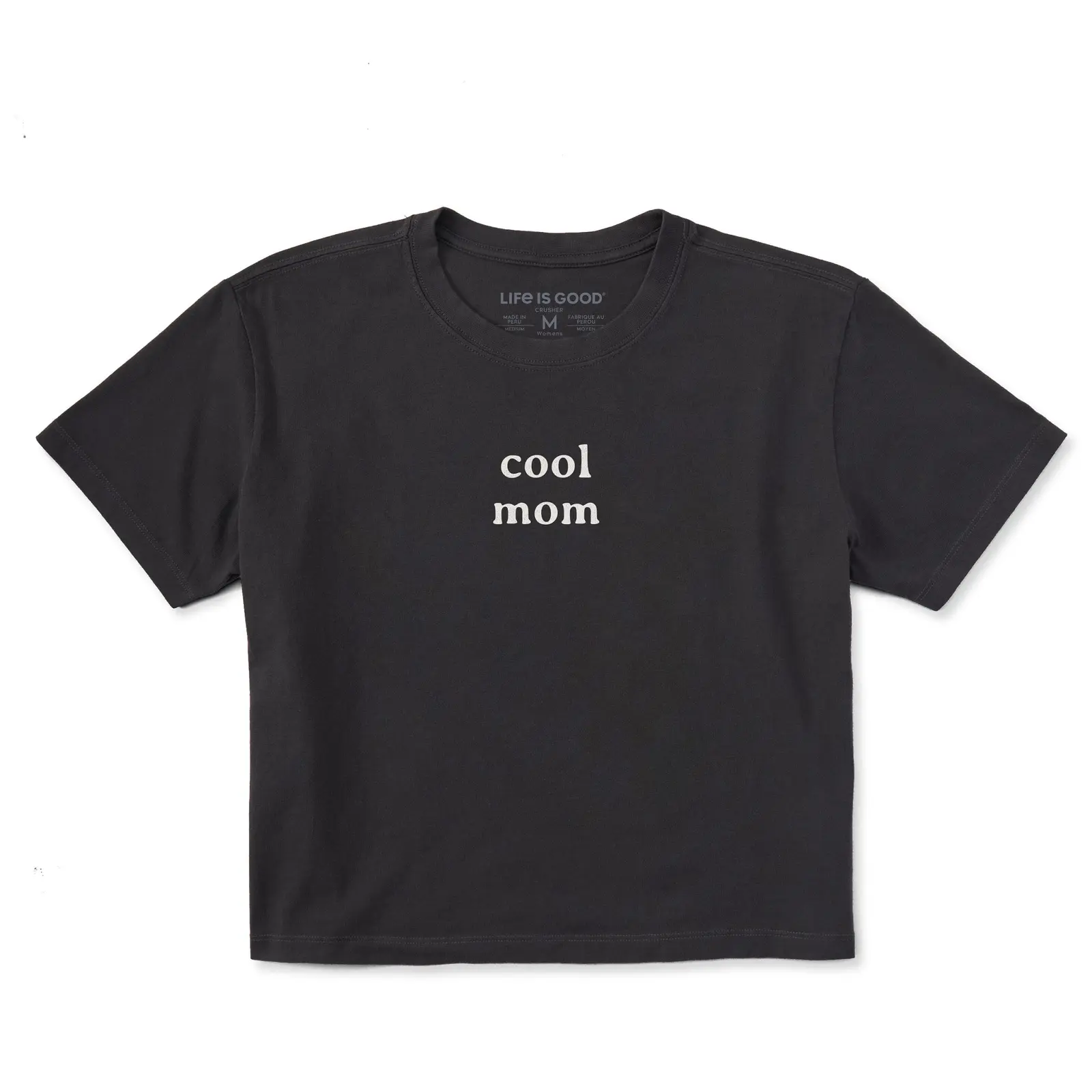 Cool Mom Minimalist Lowercase Lettering Graphic Tee, Womens Relaxed Boxy Cropped Length Short Sleeve T-Shirt for Everyday Mom Life