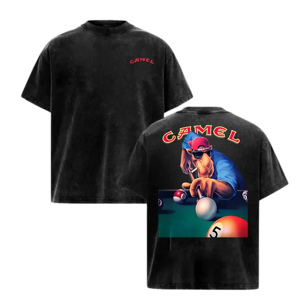 Vintage Camel Joe Billiards Graphic Tee, 90s Retro Cigarette Ad Streetwear Black Washed Front and Back Print Unisex Cotton T-Shirt