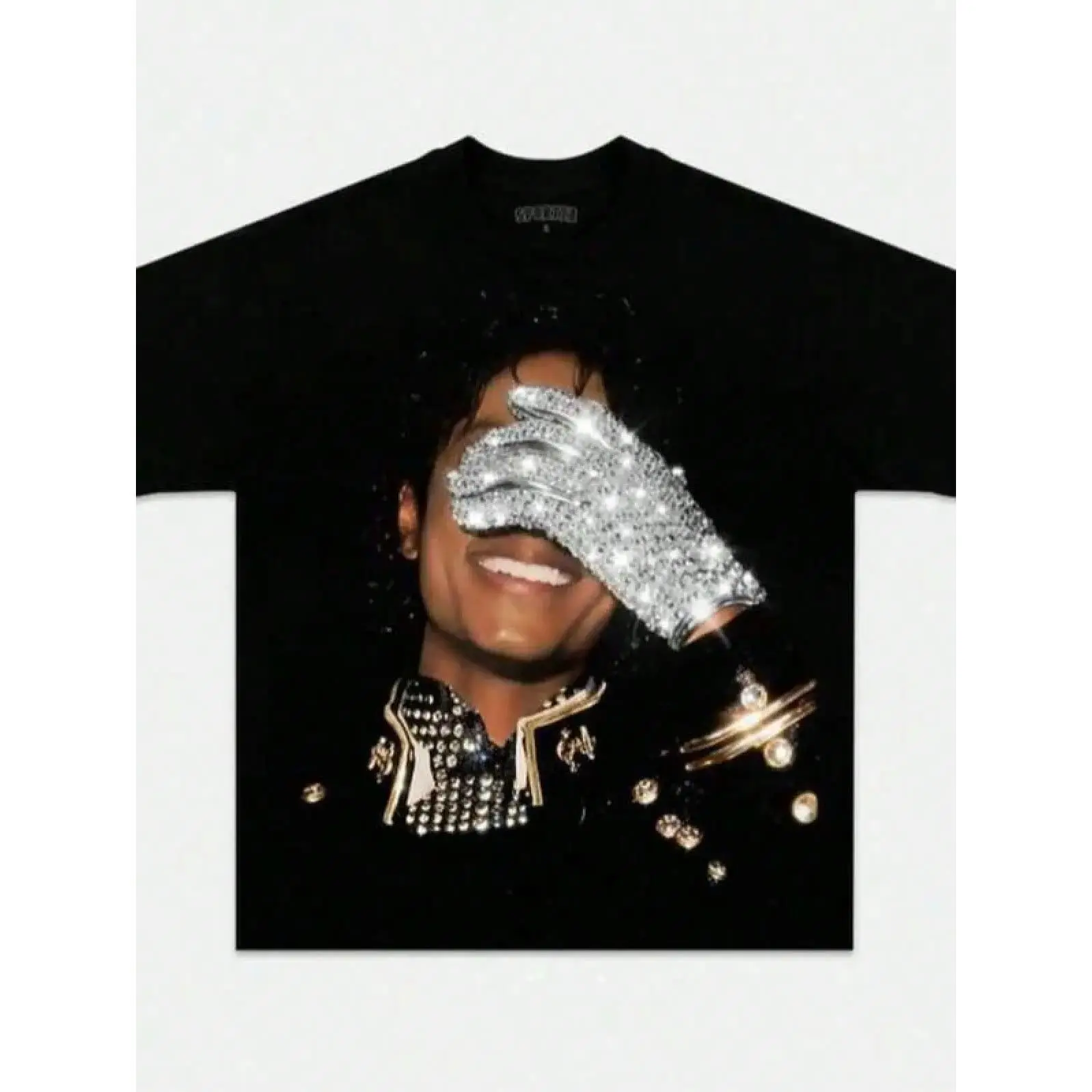 Michael Jackson Glove Graphic Tee, 90s Vintage Pop Music Photo Print Black Streetwear Short Sleeve Unisex Cotton T-Shirt for Men