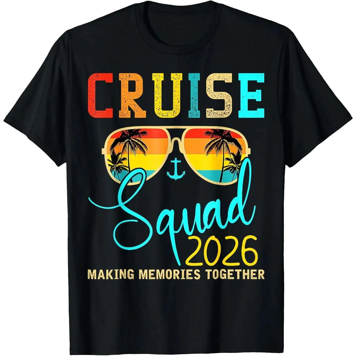 Cruise Squad 2026 Making Memories Together Retro Sunglasses Graphic Tee, Family Group Vacation Crew Oversized Cotton Unisex T-Shirt