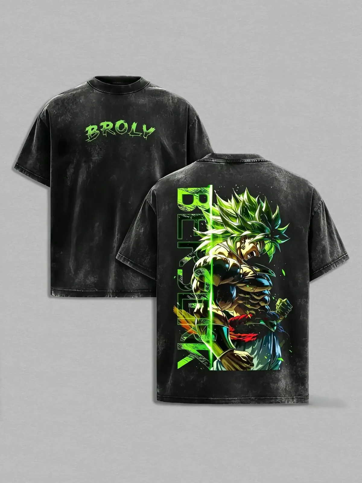 Broly Legendary Saiyan Anime Washed Tee, Unchained Rage Berserk 90s Vintage Streetwear Front and Back Print Oversized Unisex T-Shirt