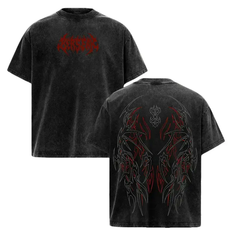 Berserk Brand of Sacrifice Tribal Anime Pump Cover, Vintage Washed Heavy Cotton Oversized Gym Tee, Two-Sided Fitness Aesthetic T-Shirt
