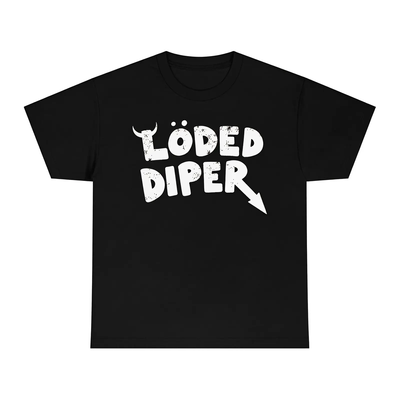 Loded Diper Band Logo Graphic Tee, Loded Diaper Retro Y2K Rock Band Horns and Devil Tail Print Unisex Streetwear Cotton Crew Neck T-Shirt