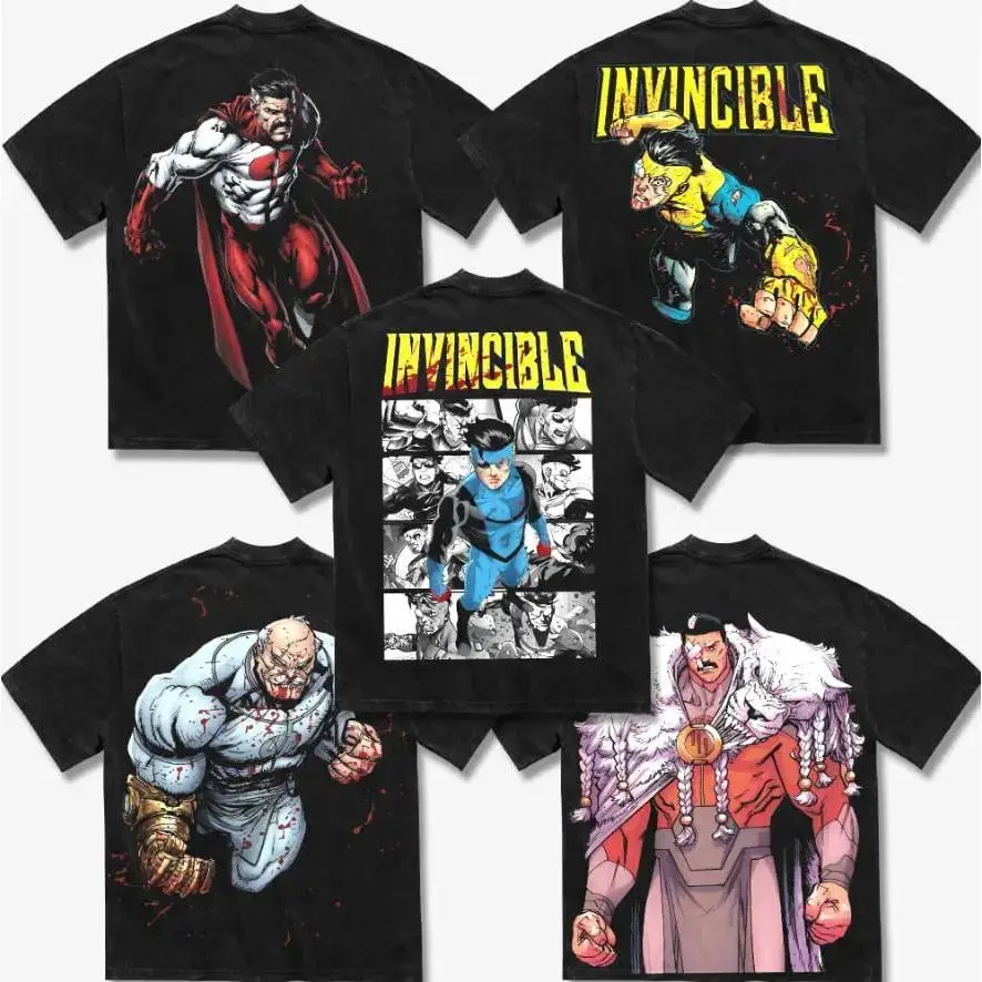 Invincible Mark Grayson Omni Man Conquest Thragg Viltrumite Graphic Tee, Vintage Washed Oversized Heavyweight Comic Two-Sided T-Shirt
