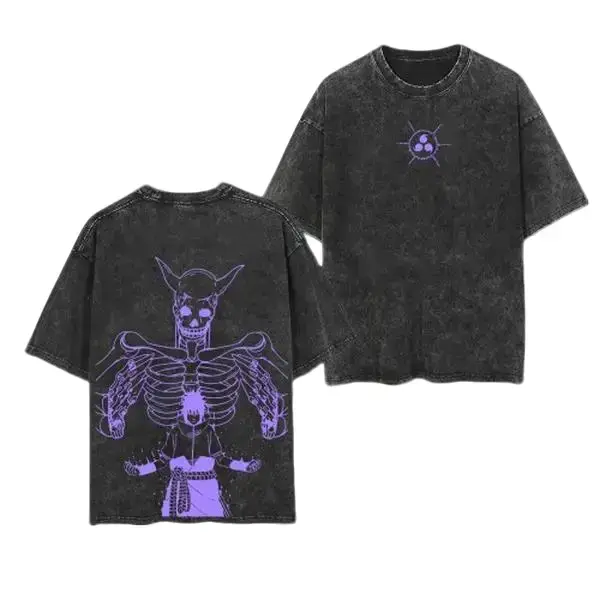 Uchiha Sasuke Susanoo Naruto Anime Double Printed Tee, Retro Vintage Washed Oversized Heavyweight Cotton T-Shirt, Manga Graphic Shirt
