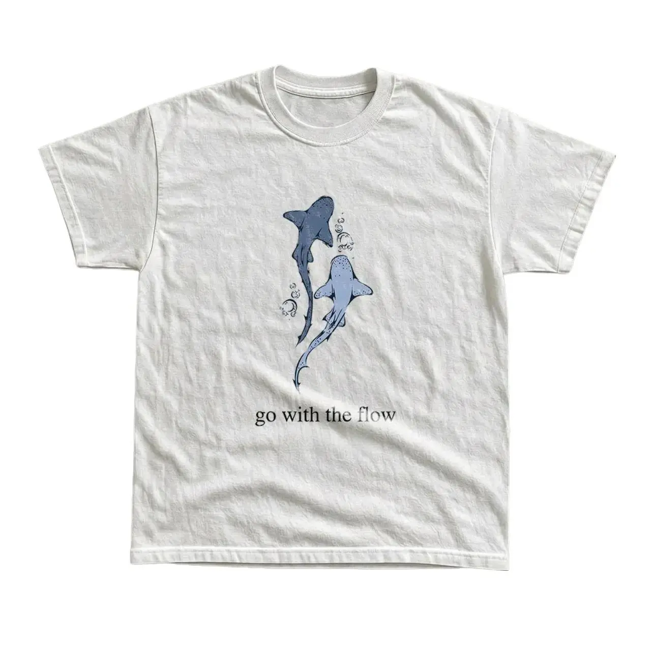 Go With The Flow Leopard Shark Graphic Tee, Y2K Gothic Grunge Emo Streetwear Animal Shirt, Minimalist Ocean Print Casual Cotton T-Shirt