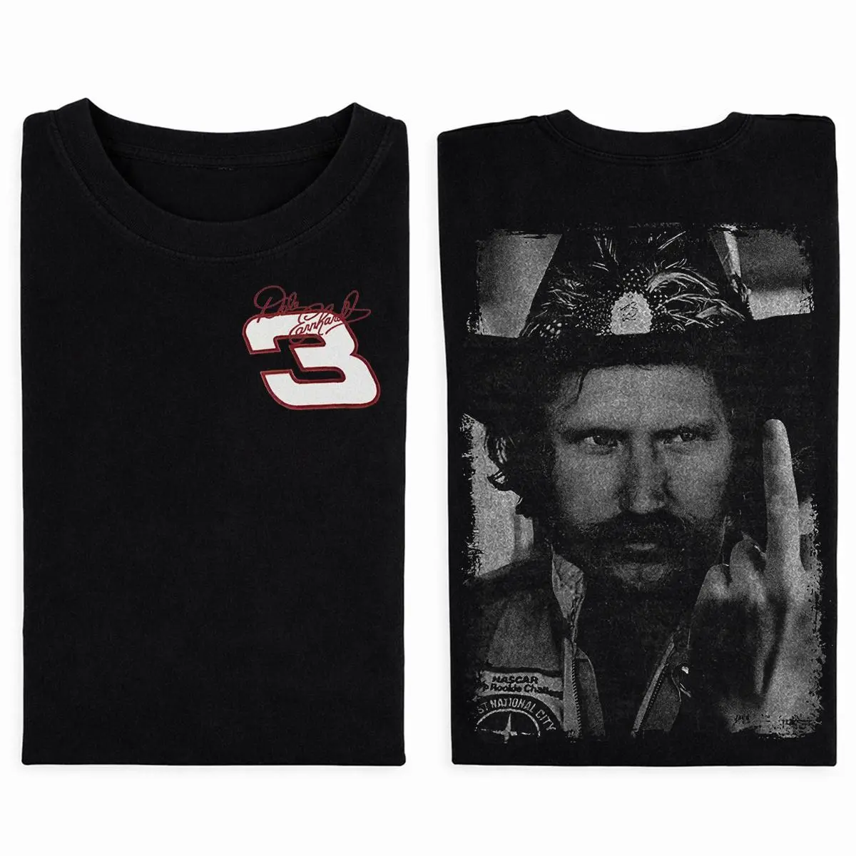 Dale Earnhardt Middle Finger Vintage Style Graphic Tee, Number 3 NASCAR Racing Fan Car Racing Double-Sided Retro Unisex Cotton T-Shirt