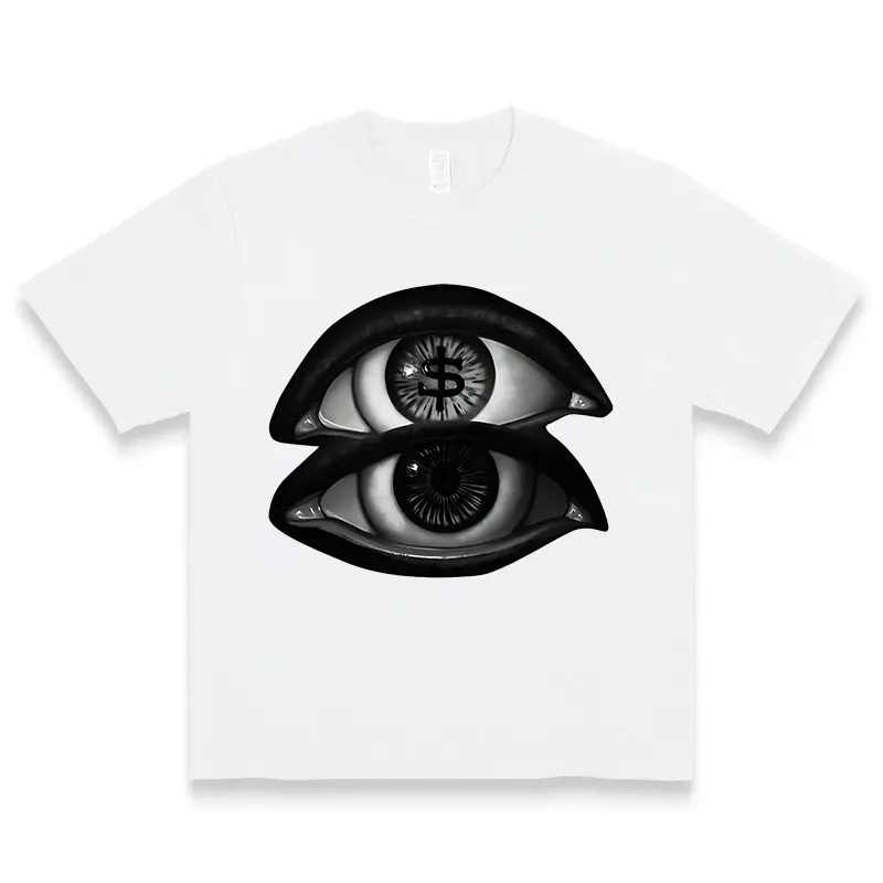 Surreal Stacked Eyes Graphic Tee, Korean Vintage Preppy Printed Streetwear 100 Percent Cotton Short Sleeve Round Neck Unisex Men's T-Shirt