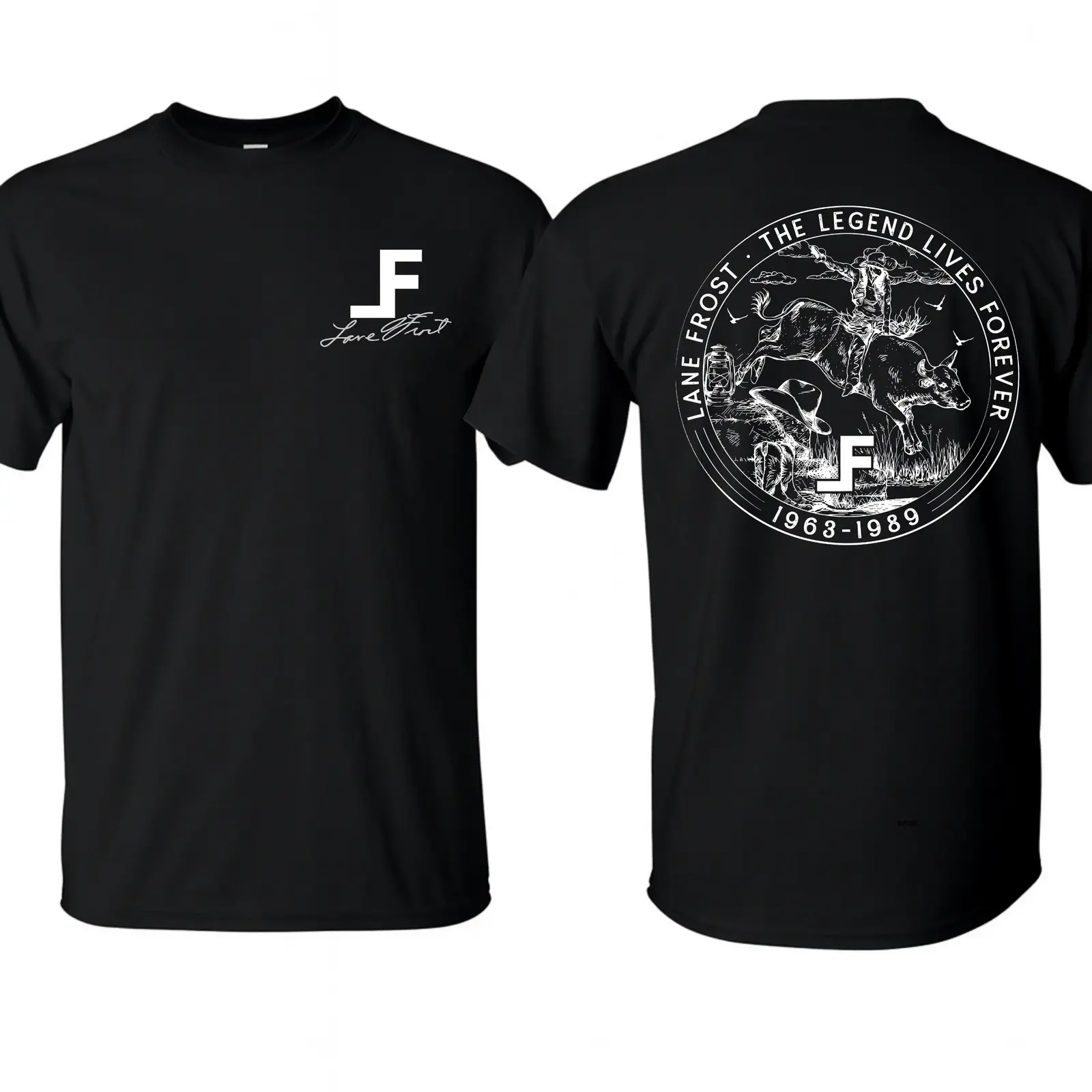Lane Frost The Legend Lives Forever Vintage Bull Rider Tee, Retro Rodeo Cowboy LF Merch 2-Sided Graphic Shirt, Western Unisex T-Shirt