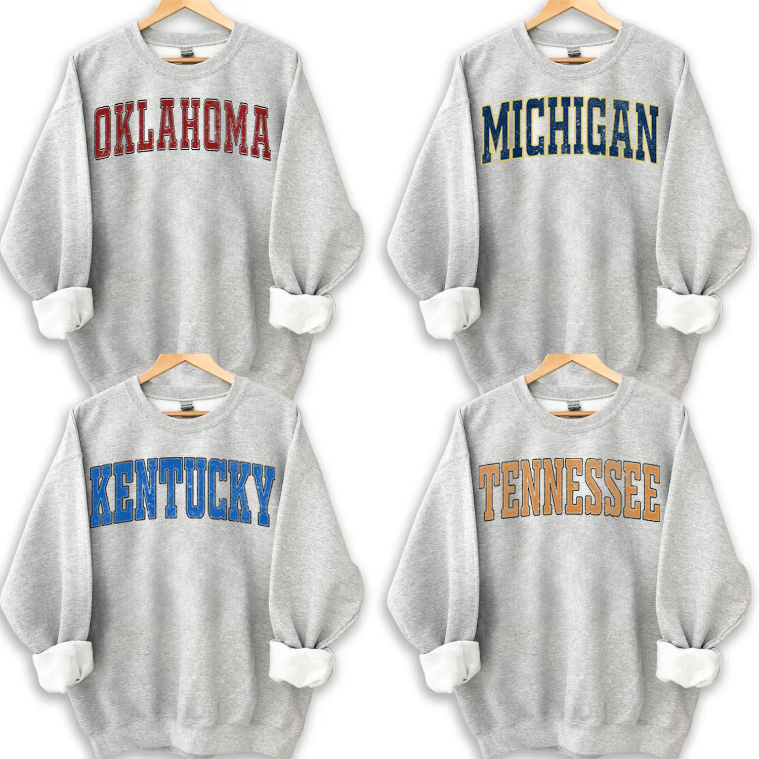 Vintage Varsity College Team Name Sweatshirt, Retro Athletic Arch Letter Alabama Michigan Tennessee Georgia Texas Unisex Crewneck Pullover