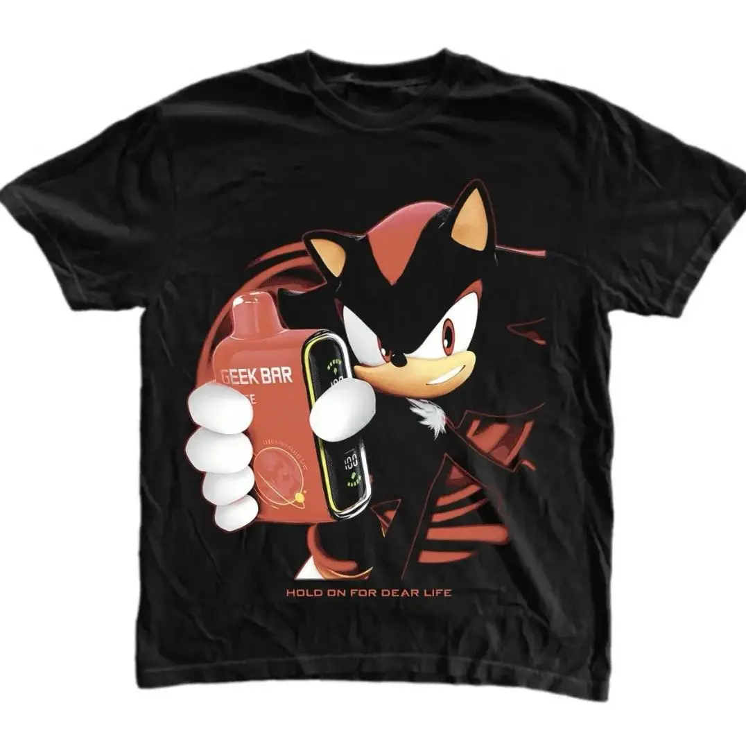 Hold On For Dear Life Shadow the Hedgehog Vape Graphic Tee, Gothic Grunge Y2K Emo Scene Game T-Shirt, Affliction Style Unisex Streetwear