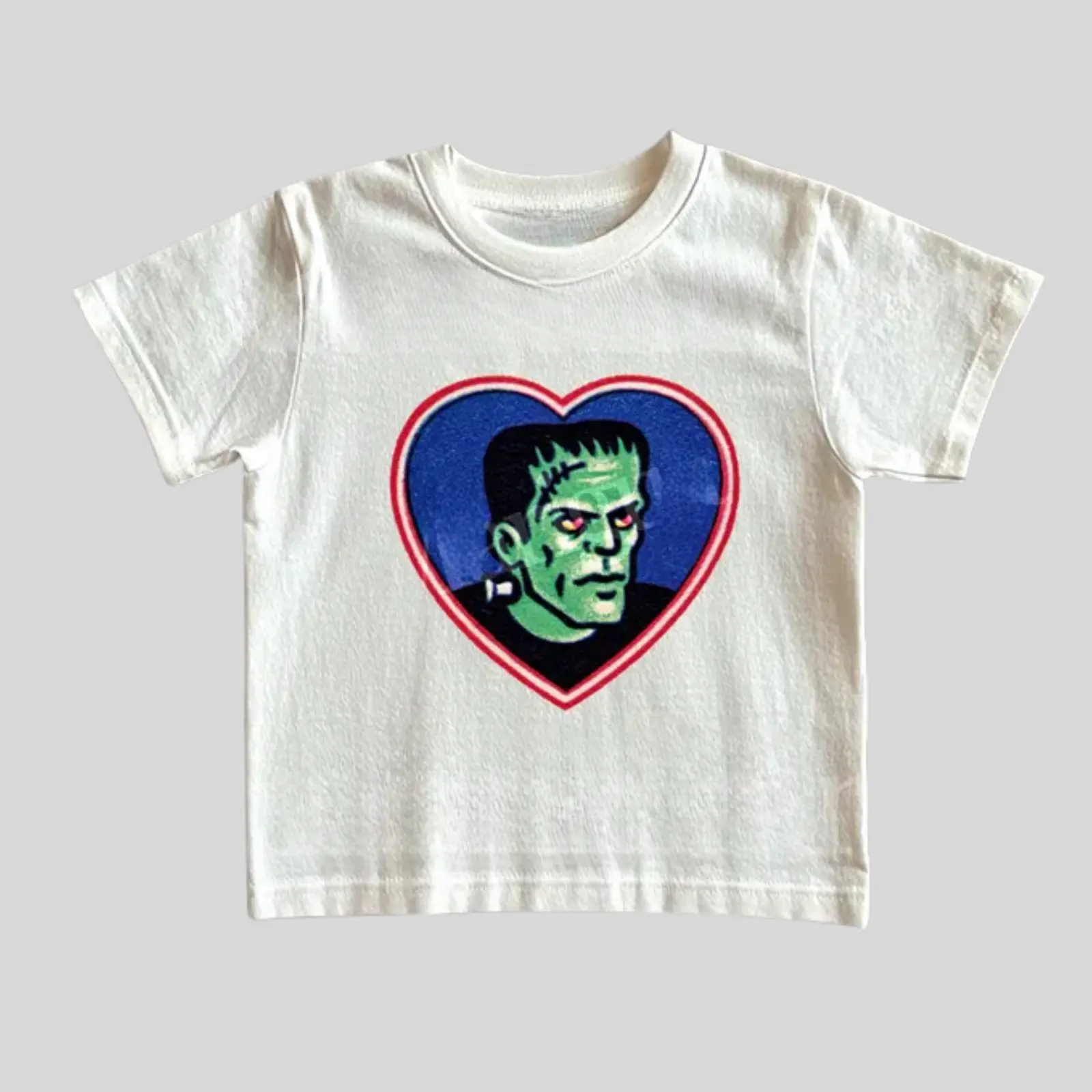 Vintage Frankenstein Monster Heart Graphic Baby Tee, Retro 2000s Horror Shirt, Y2K Style Halloween Spooky Fitted Baby T-Shirt for Women