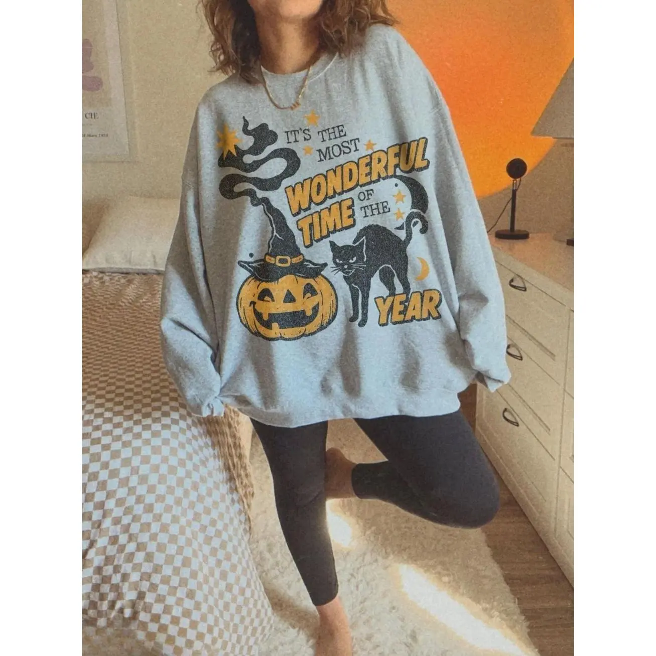 It's the Most Wonderful Time of the Year Vintage Halloween Sweatshirt, Retro 90s Black Cat Pumpkin Witchy Fall Spooky Season Crewneck