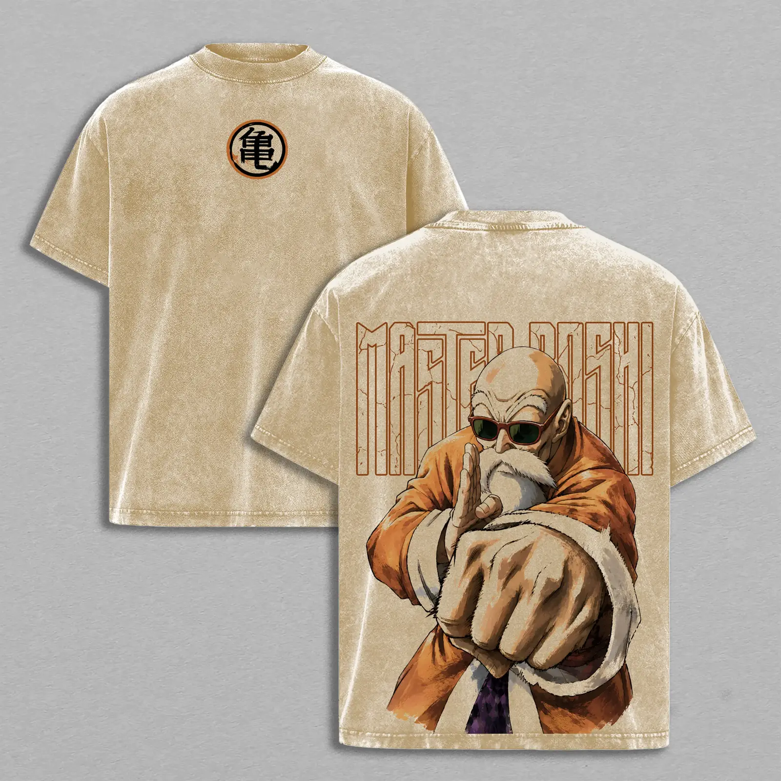 Master Roshi DBZ Turtle Hermit Dragon Ball Z Anime Graphic Tee, Vintage Washed Heavy Cotton Double Printed Oversized Streetwear Shirt