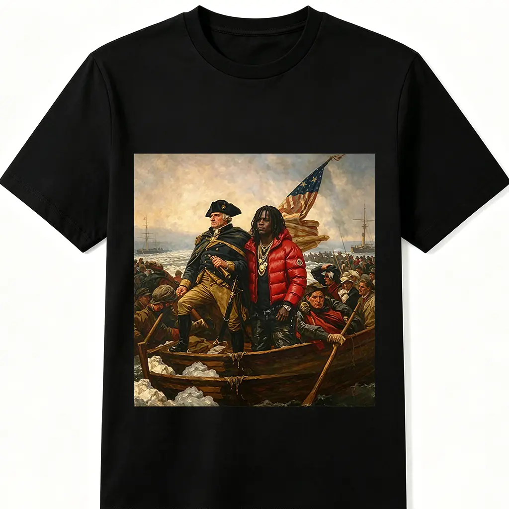 Chief Keef Washington Crossing the Delaware US History Meme Funny Graphic Tee, Y2k Streetwear 250th Anniversary Independence Day Shirt