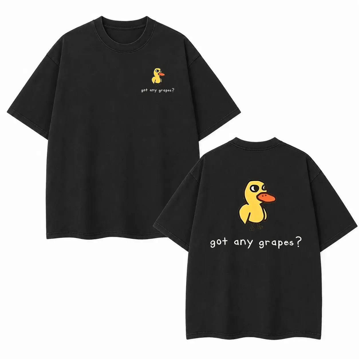 Got Any Grapes Funny Duck Graphic Tee, Vintage Heavyweight Washed Back Print Oversized T-Shirt, Edgy Streetwear Loose Fit Men's Shirt
