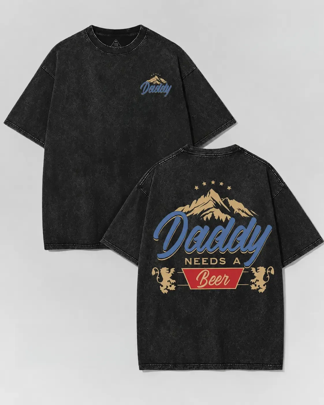 Daddy Needs a Beer Retro Mountain Graphic Tee, Dad Aesthetic Y2K Acid Wash Double-Sided Oversized T-Shirt, Washed Streetwear 4th of July Shirt