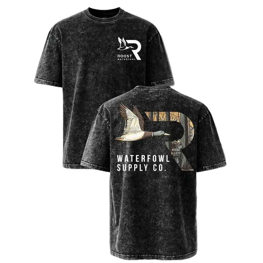 Mallard Duck Waterfowl Hunting Graphic Tee, Flying Duck Hunter Front and Back Print Vintage Washed Southern Outdoor Unisex Cotton T-Shirt