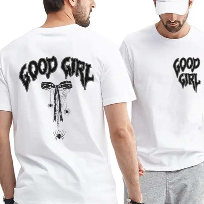 Gothic Good Girl Graphic Tee for Women, Spider Web Aesthetic Bow and Spider Print, Oversized Grunge Style Two-Sided Unisex T-Shirt