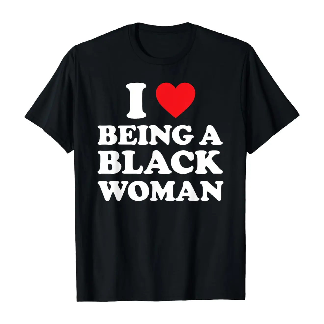 I Love Being A Black Woman Red Heart Text Print T-Shirt, Black Pride Melanin Graphic Tee, Classic Crew Neck Breathable Cotton Streetwear Top