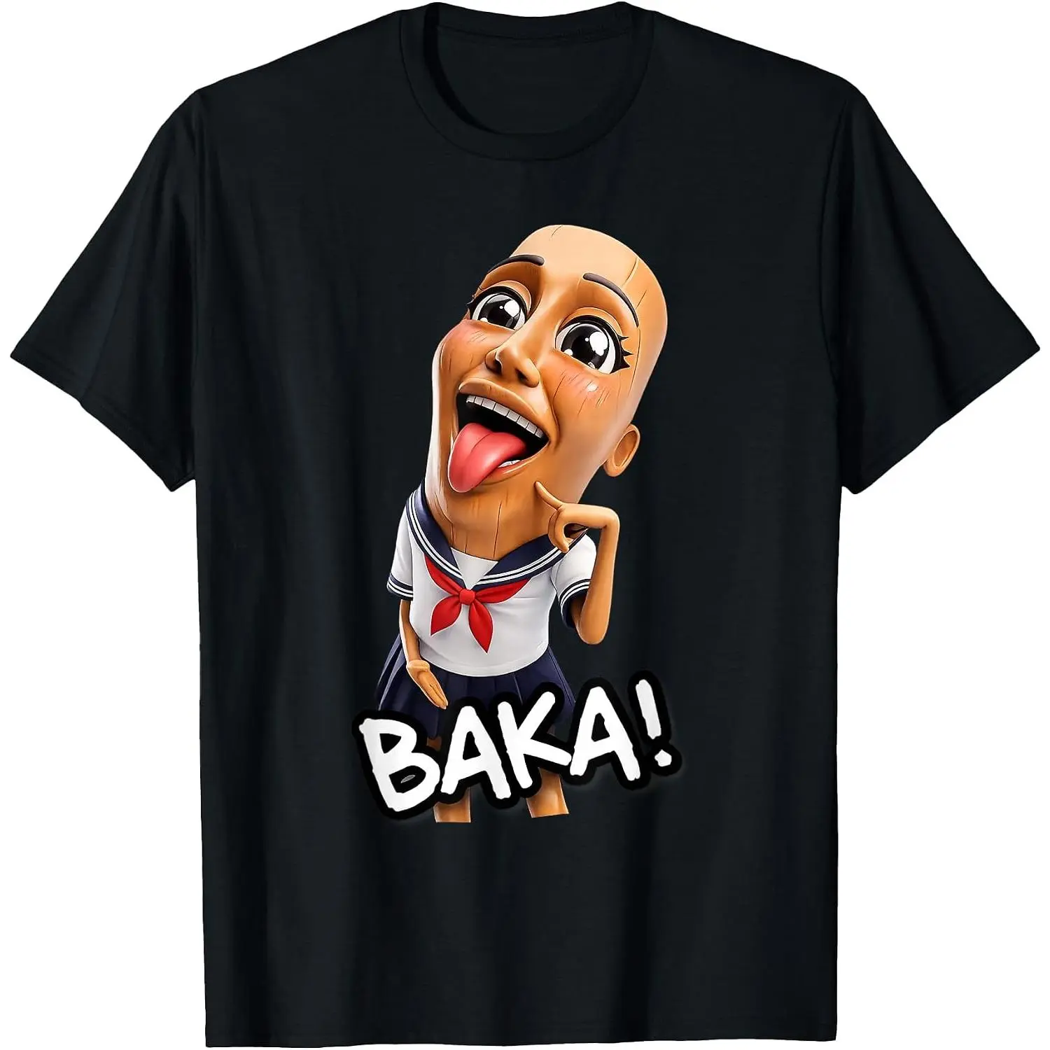 Baka Tung Tung Sahur Funny Anime Brainrot Meme Graphic T-Shirt, Italian Brainrot Sailor Uniform Cartoon Tee, Unisex Cotton Streetwear Shirt